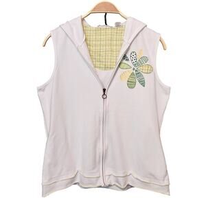 Weekend Clothesline White Hooded Sleeveless Floral Flower Patch Vest Sweater